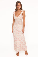 Kedra Tie Shoulder Top - Peach Ditsy Floral