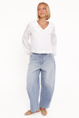 Kenna Embroidered Long Sleeve Top - White Floral