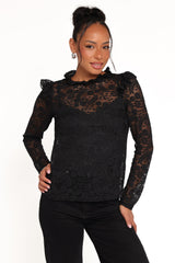 Lettie Lace Ruffle Top - Black