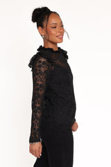 Lettie Lace Ruffle Top - Black