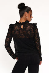 Lettie Lace Ruffle Top - Black