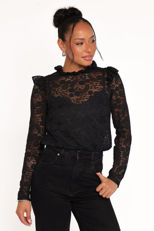 Lettie Lace Ruffle Top - Black