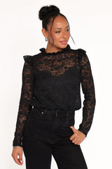 Lettie Lace Ruffle Top - Black
