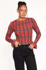 Lillee Ruched Top - Red Plaid