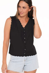Lori Lace Trim Top - Black