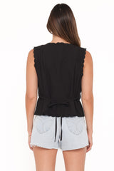 Lori Lace Trim Top - Black