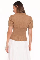 Lorraine Eyelet Top - Brown