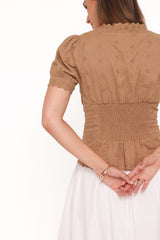 Lorraine Eyelet Top - Brown
