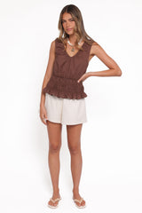 Lucilla Shirred Waist Top - Chocolate