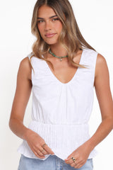 Lucilla Shirred Waist Top - White