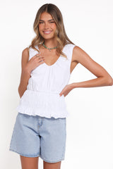 Lucilla Shirred Waist Top - White