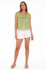 Lumi Embroidered Ruffle Top - Green