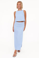 Madison Linen Cropped Tank - Blue