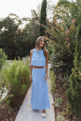Madison Linen Cropped Tank - Blue