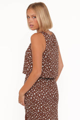 Madison Linen Cropped Tank - Brown Floral