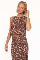 Madison Linen Cropped Tank - Brown Floral