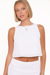 Madison Linen Cropped Tank - White