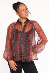 Marni Organza Top - Red Plaid