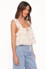 Marnie Top - Ivory Blue Floral