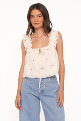 Marnie Top - Ivory Blue Floral