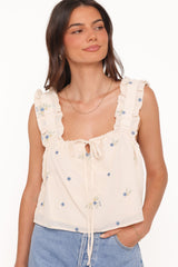 Marnie Top - Ivory Blue Floral