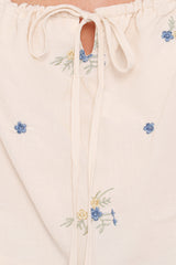 Marnie Top - Ivory Blue Floral