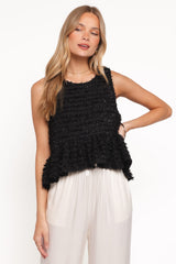 Meira Peplum Drop Hem Tank Top - Black