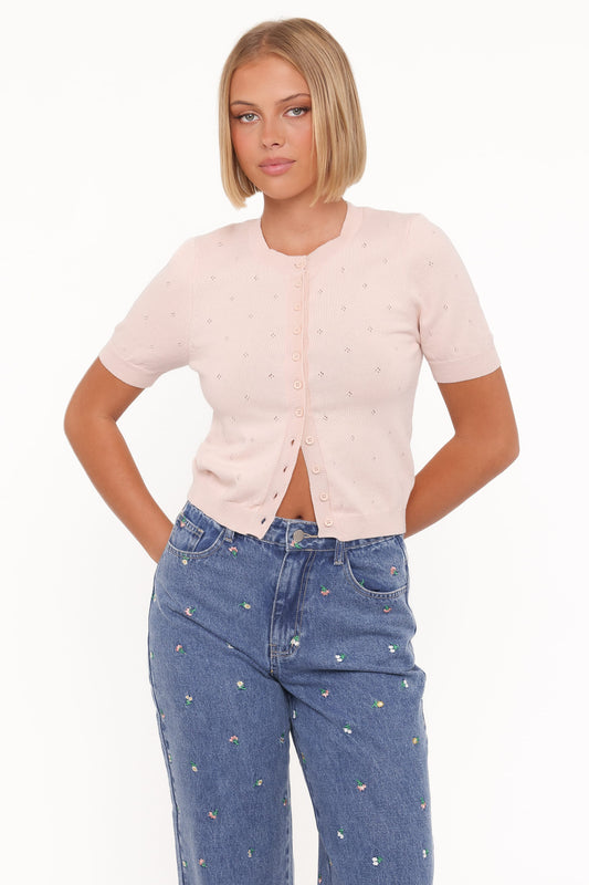 Monae Pointelle Button Up Top - Pink