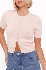 Monae Pointelle Button Up Top - Pink
