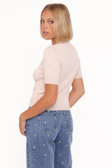 Monae Pointelle Button Up Top - Pink