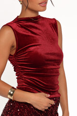 Nissa Velvet Top - Burgundy