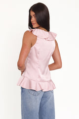 Orelia Ruffle Front Top - Pink