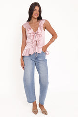 Orelia Ruffle Front Top - Pink