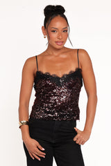 Pixie Lace And Sequins Cami - Burgundy