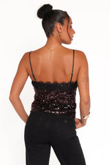 Pixie Lace And Sequins Cami - Burgundy