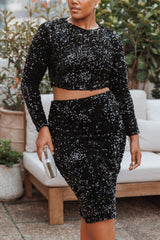 Quinne Cropped Sequin Top - Black