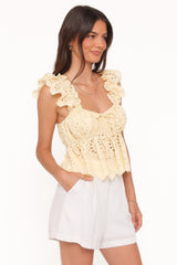 Regina Eyelet Ruffle Top - Butter Yellow