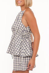 Rory Top - Slate Blue Gingham