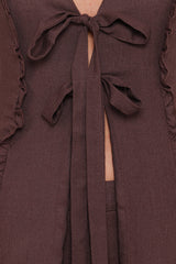 Sasha Frill Tie Front Top - Dark Brown
