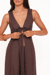 Sasha Frill Tie Front Top - Dark Brown