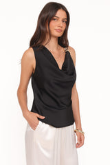 Serena Cowl Neck Top - Black