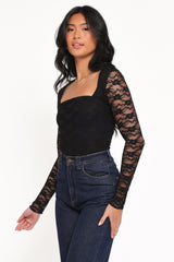 Skyler Square Neck Stretch Lace Top - Black