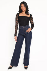 Skyler Square Neck Stretch Lace Top - Black