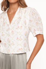 Steele Button Front Top - White Vintage Floral