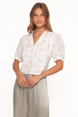 Steele Button Front Top - White Vintage Floral