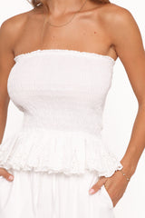 Stori Shirred Top - White Broderie