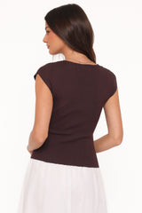 Tori Side Cinch Knitted Top - Chocolate Brown