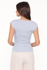 Tori Side Cinch Knitted Top - Light Blue