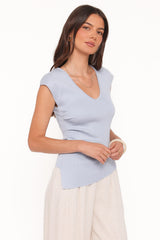 Tori Side Cinch Knitted Top - Light Blue