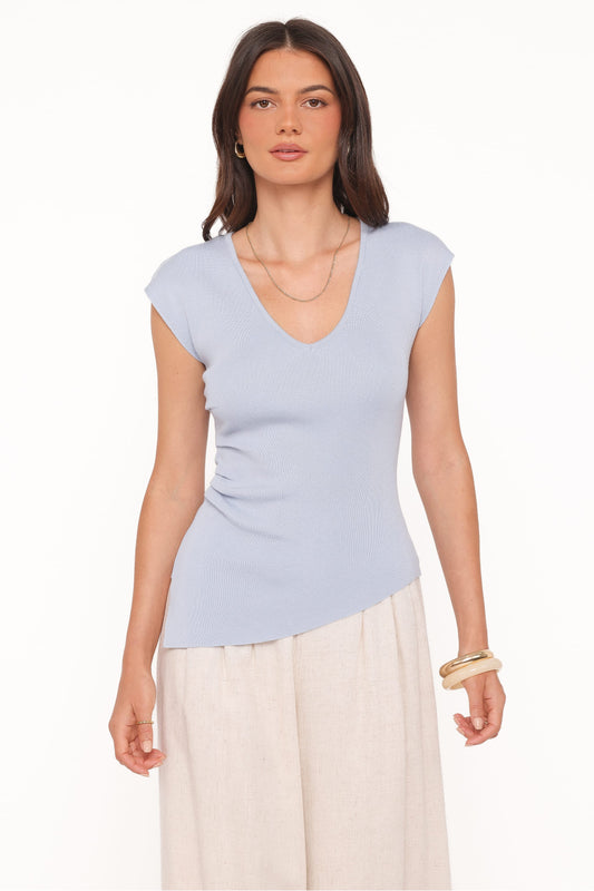 Tori Side Cinch Knitted Top - Light Blue